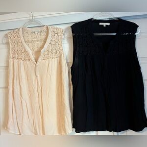 Women's Lace Detail Sleeveless Tops - Cream and Black